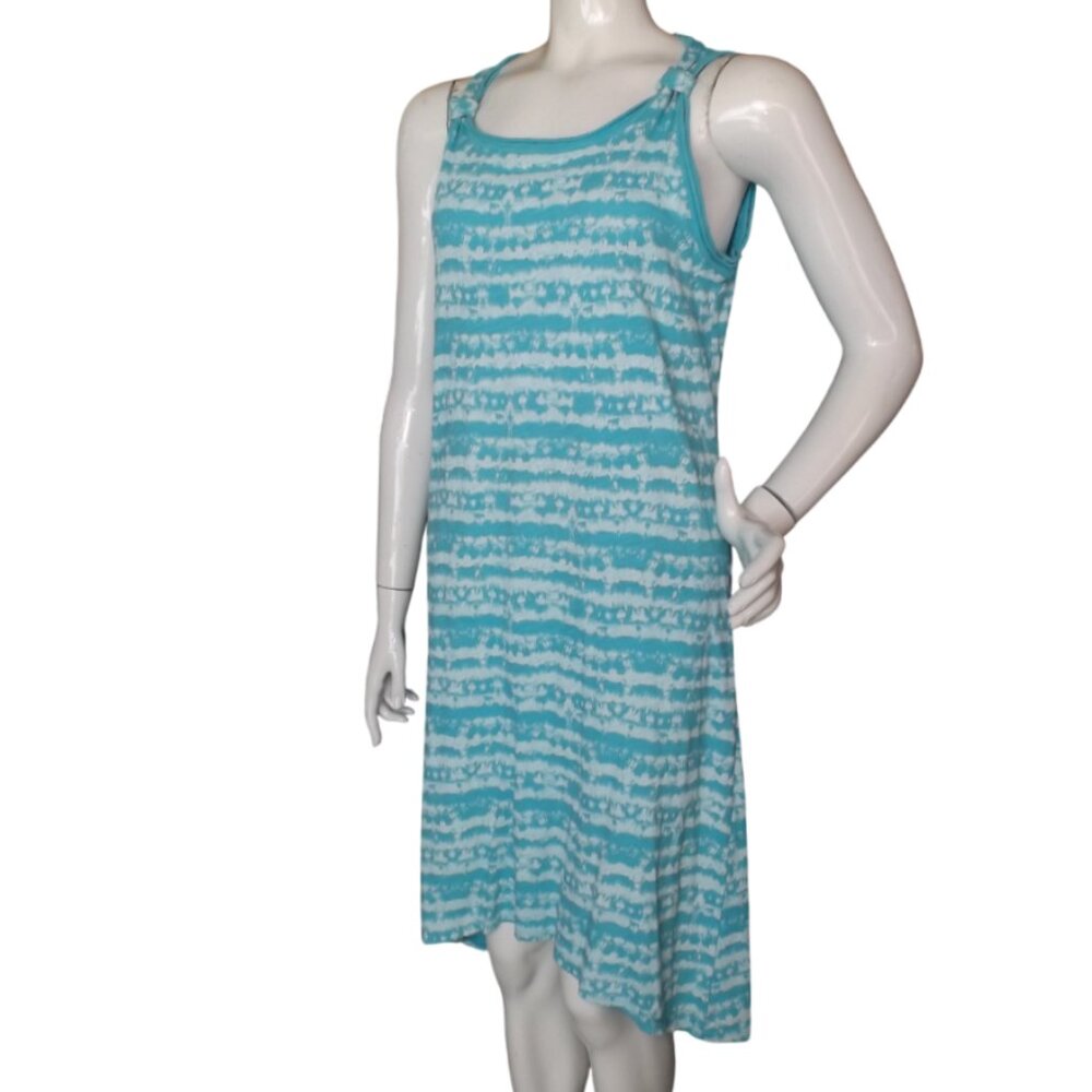 FRESH PRODUCE Dress, M, Aqua/Blue, White abstract stripes, Cut-out back, Jersey - Picture 4 of 13